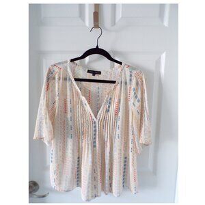 Sanctuary Cream Printed Sheer Short Sleeve Top Size Small